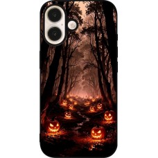 Coque iPhone 16 - Silicone rigide noir Halloween 2025 Road of Terrifying Pumpkins