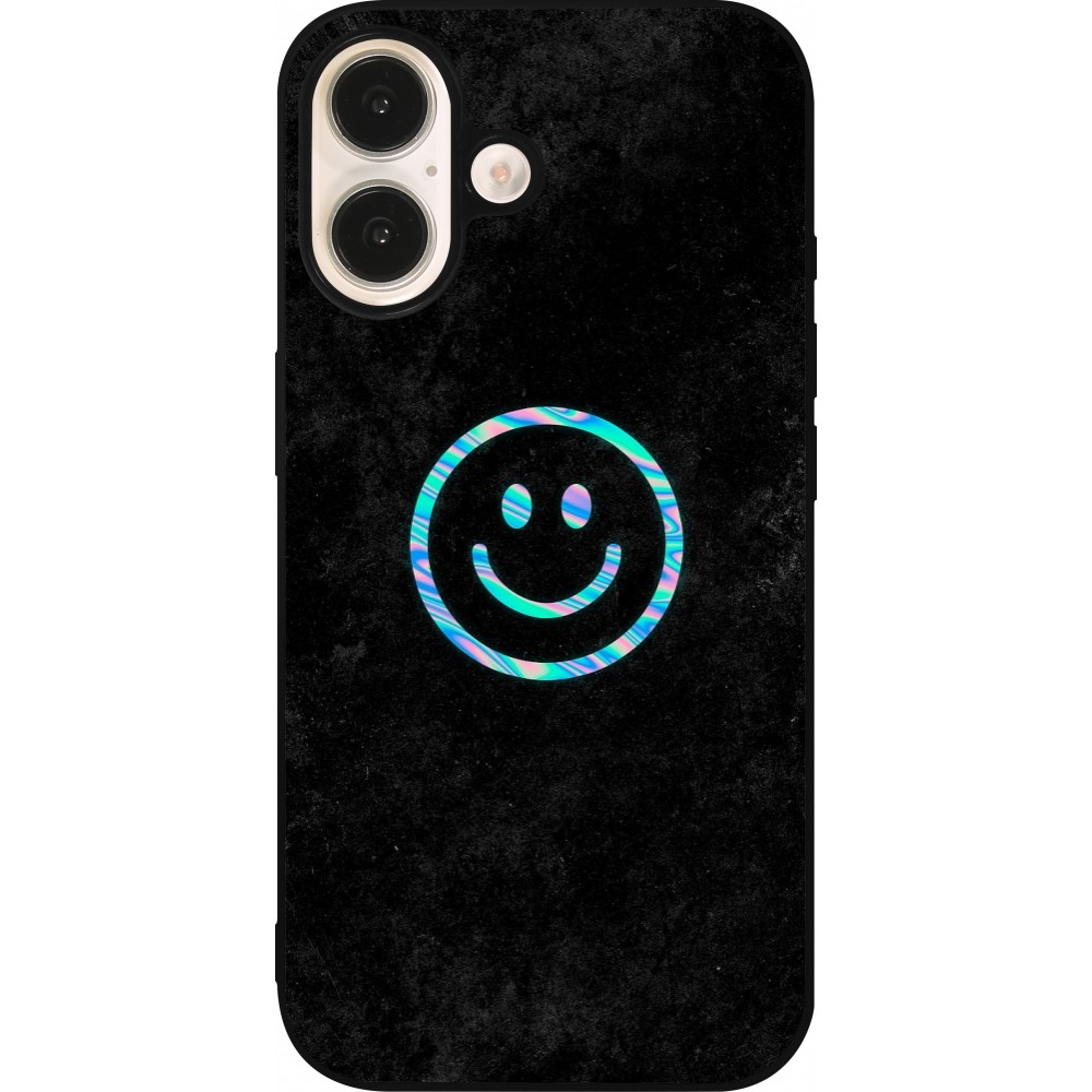 iPhone 16 Case Hülle - Silikon schwarz Happy smiley irisirt