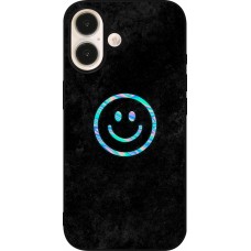 iPhone 16 Case Hülle - Silikon schwarz Happy smiley irisirt