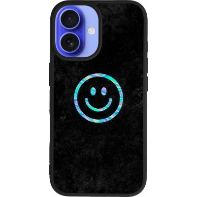 Coque iPhone 16 - Silicone rigide noir Happy smiely irisé