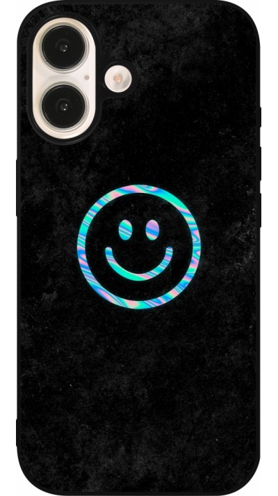 iPhone 16 Case Hülle - Silikon schwarz Happy smiley irisirt