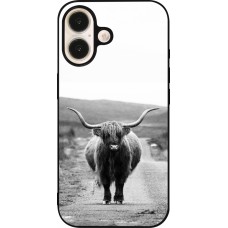 Coque iPhone 16 - Silicone rigide noir Highland cattle