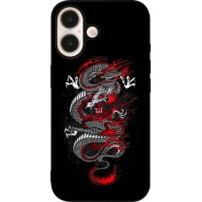 Coque iPhone 16 - Silicone rigide noir Japanese style Dragon Tattoo Red Black