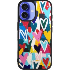 iPhone 16 Case Hülle - Silikon schwarz Joyful Hearts