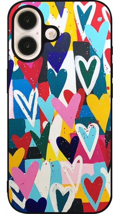 iPhone 16 Case Hülle - Silikon schwarz Joyful Hearts