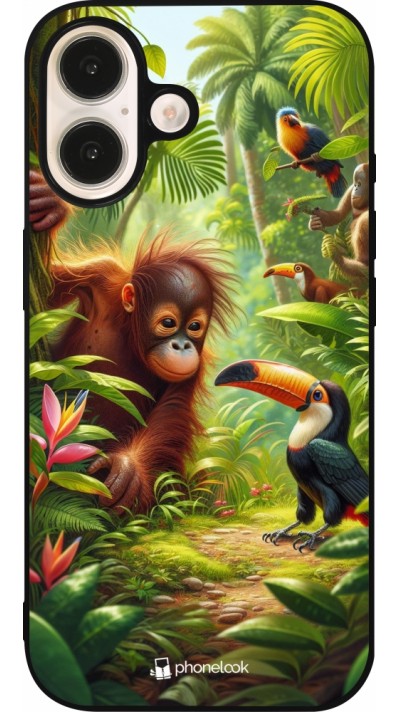 Coque iPhone 16 - Silicone rigide noir Jungle Tropicale Tayrona