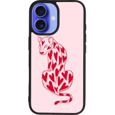 Coque iPhone 16 - Silicone rigide noir Leopard with hearts 2026