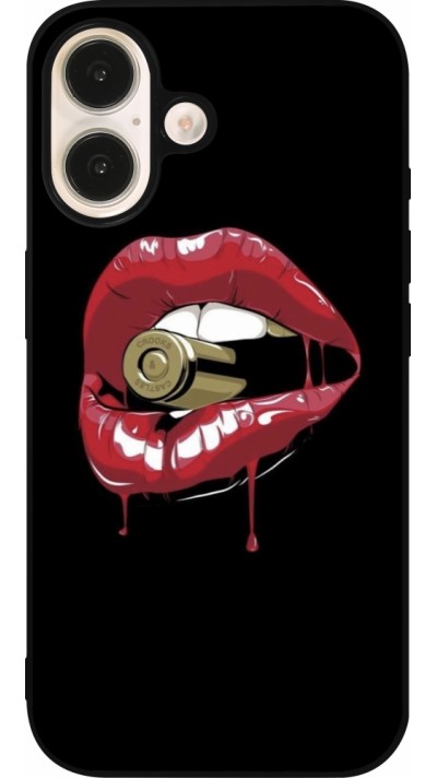iPhone 16 Case Hülle - Silikon schwarz Lips bullet