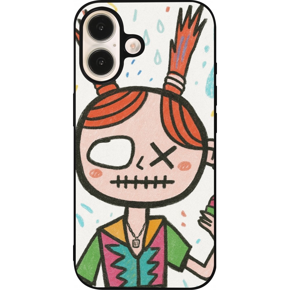 Coque iPhone 16 - Silicone rigide noir Little Girl Sketch