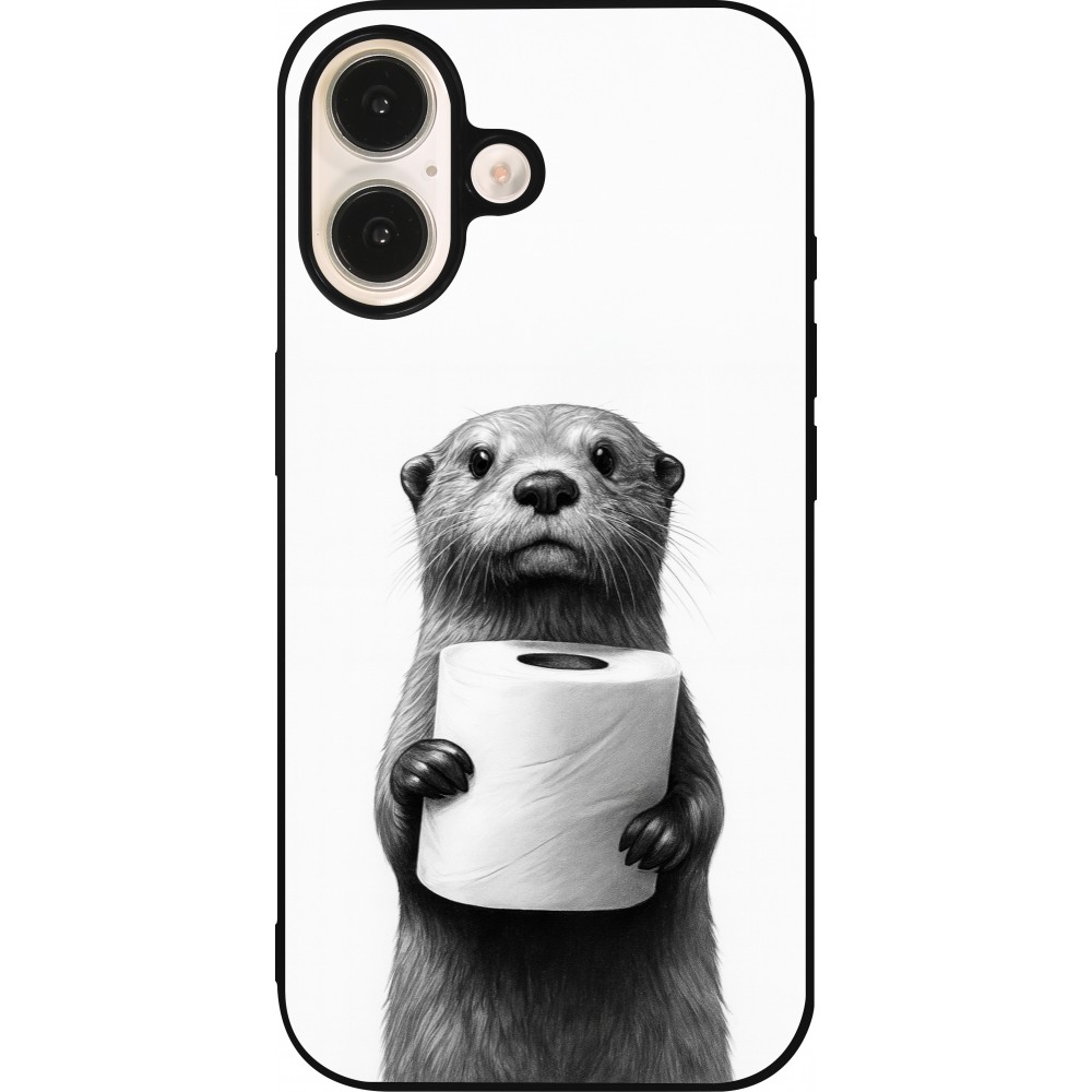 Coque iPhone 16 - Silicone rigide noir Loutre papier de toilette