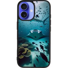 Coque iPhone 16 - Silicone rigide noir Manta Lagon Nettoyage