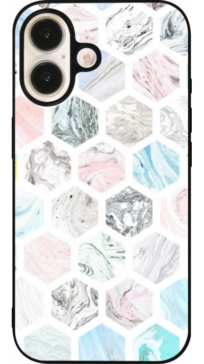 Coque iPhone 16 - Silicone rigide noir Marble Everything