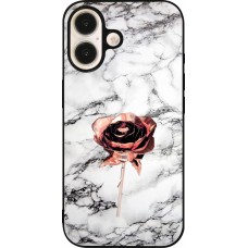 Coque iPhone 16 - Silicone rigide noir Marble Rose Gold