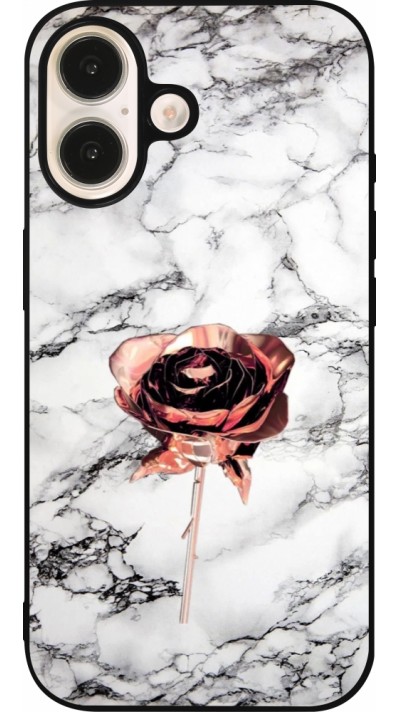 iPhone 16 Case Hülle - Silikon schwarz Marble Rose Gold