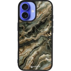 Coque iPhone 16 - Silicone rigide noir Marbre Olive