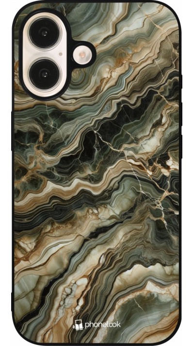 Coque iPhone 16 - Silicone rigide noir Marbre Olive