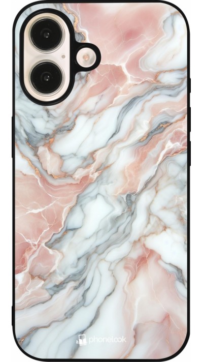 iPhone 16 Case Hülle - Silikon schwarz Rosa Leuchtender Marmor