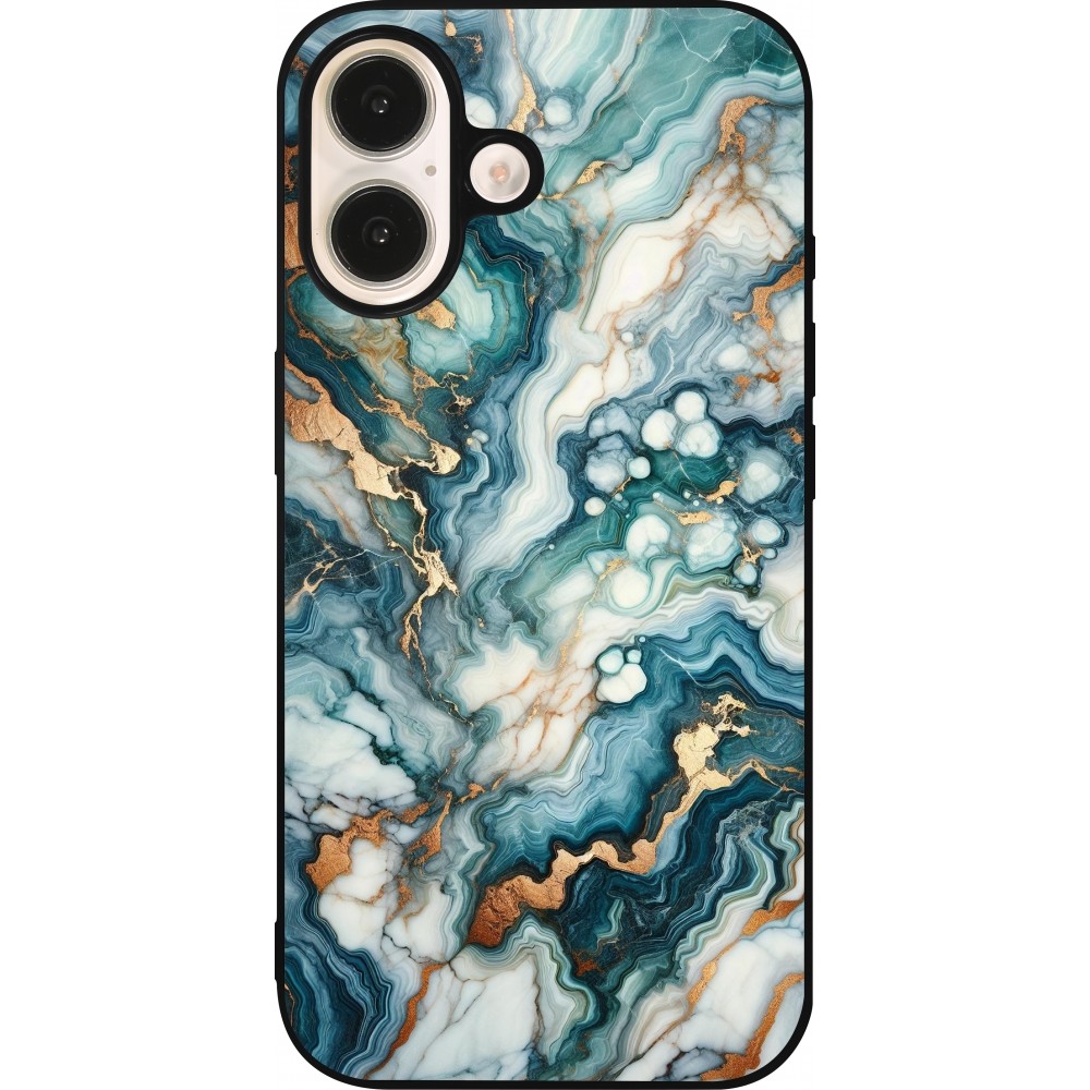Coque iPhone 16 - Silicone rigide noir Marbre Vert Bleu Doré