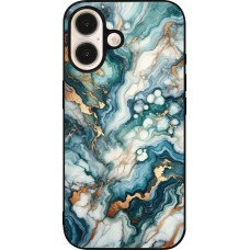 Coque iPhone 16 - Silicone rigide noir Marbre Vert Bleu Doré