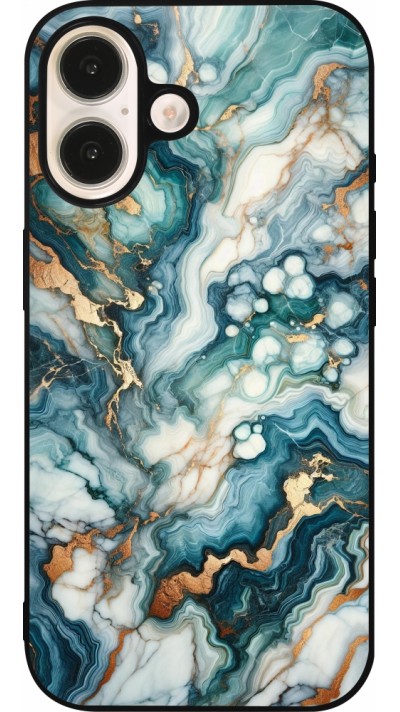 Coque iPhone 16 - Silicone rigide noir Marbre Vert Bleu Doré