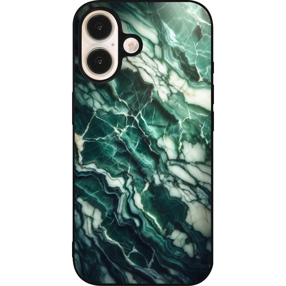 iPhone 16 Case Hülle - Silikon schwarz Majestätischer grüner Marmor