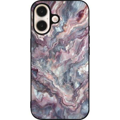 Coque iPhone 16 - Silicone rigide noir Marbre violette argentée