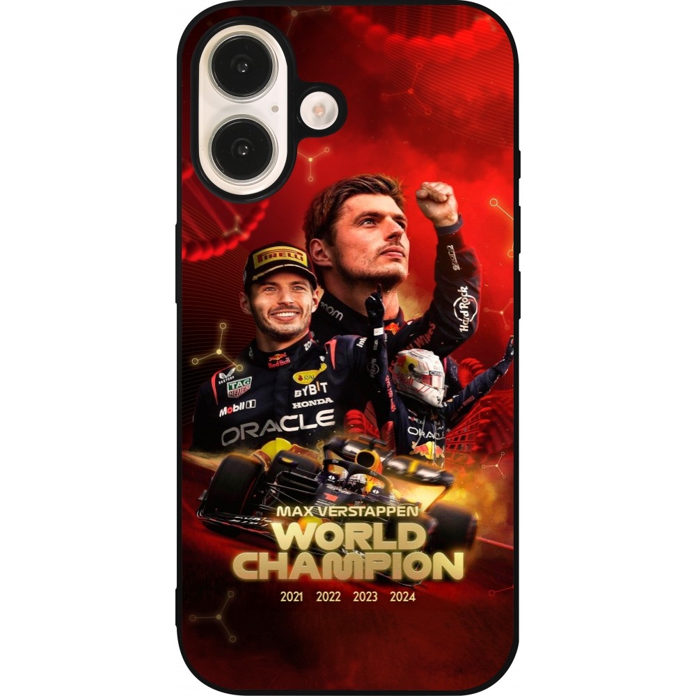 iPhone 16 Case Hülle - Silikon schwarz Max Verstappen Champion 2023