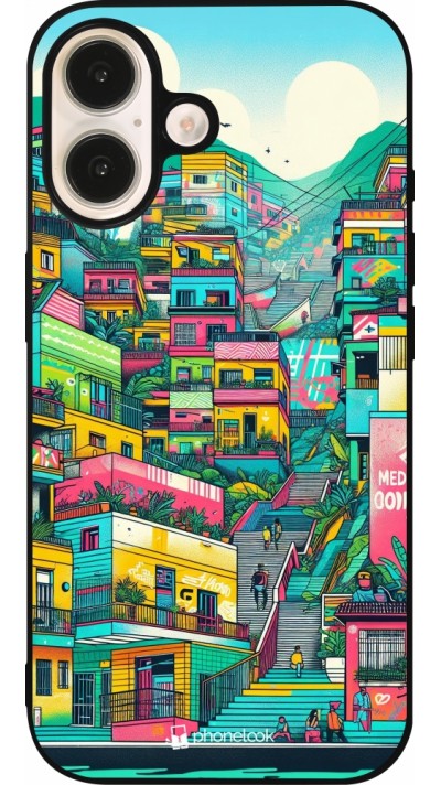 Coque iPhone 16 - Silicone rigide noir Medellin Comuna 13 Art