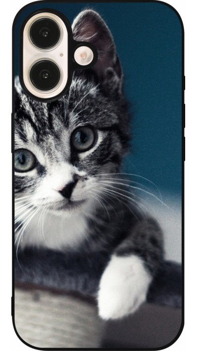 Coque iPhone 16 - Silicone rigide noir Meow 23