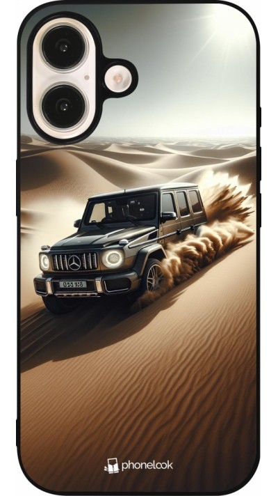 Coque iPhone 16 - Silicone rigide noir Mercedes G Drift Desert