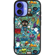 Coque iPhone 16 - Silicone rigide noir Mixed Cartoons Turquoise