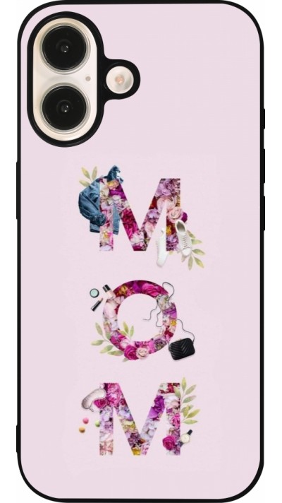 Coque iPhone 16 - Silicone rigide noir Mom 2024 girly mom