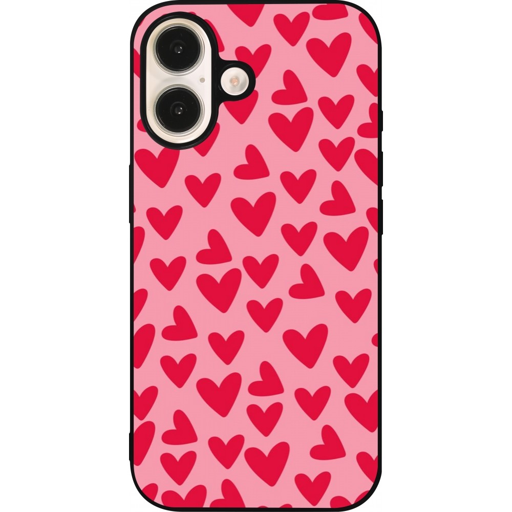 Coque iPhone 16 - Silicone rigide noir Mom 2024 petits coeurs