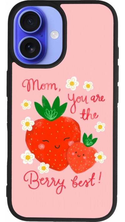 Coque iPhone 16 - Silicone rigide noir Mom 2026 Berry best