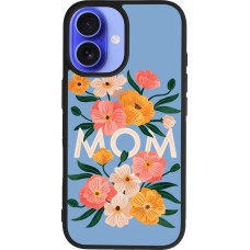 Coque iPhone 16 - Silicone rigide noir Mom 2026 Flowers