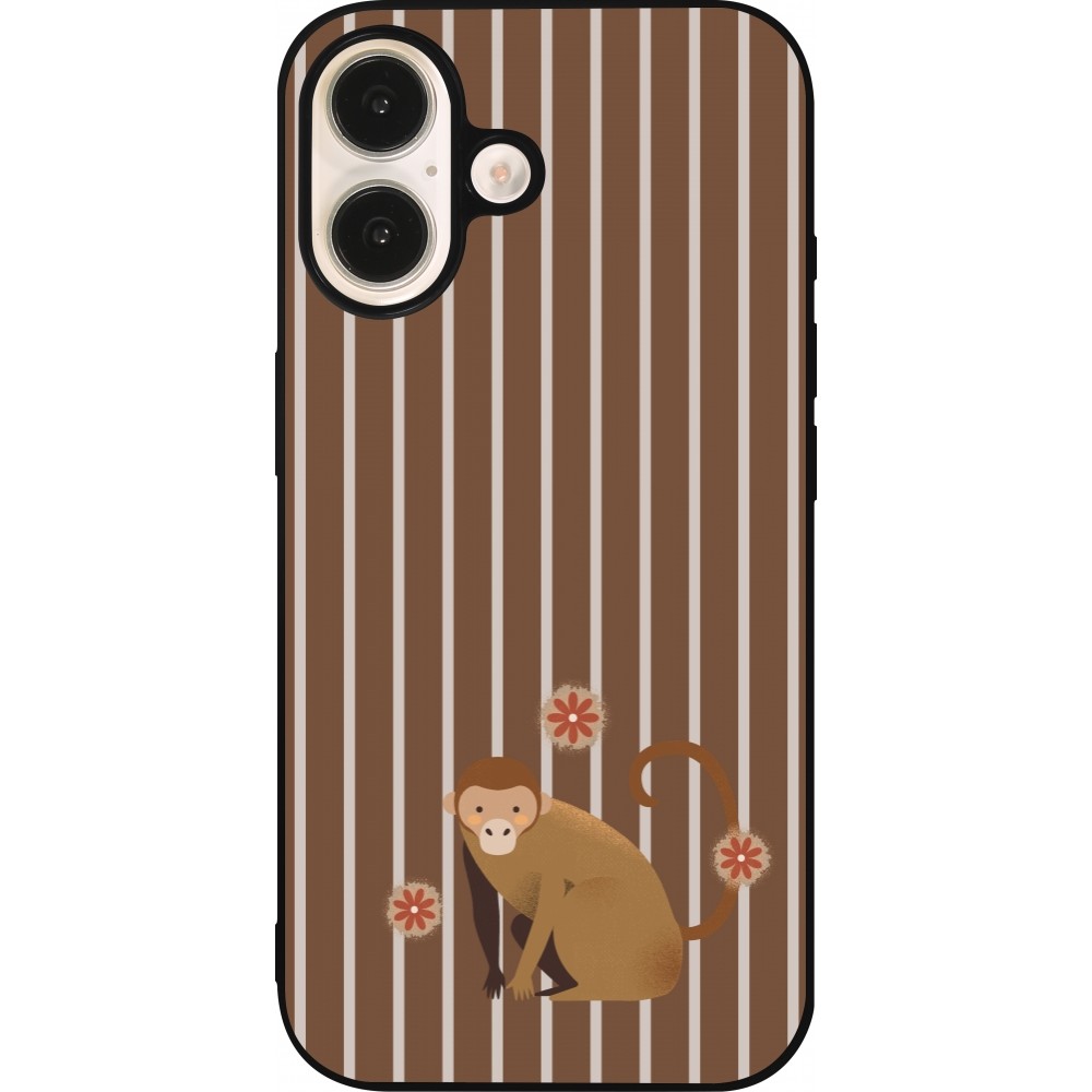 Coque iPhone 16 - Silicone rigide noir Monkey with stripes