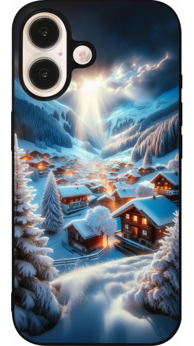 Coque iPhone 16 - Silicone rigide noir Mont Neige Lumière