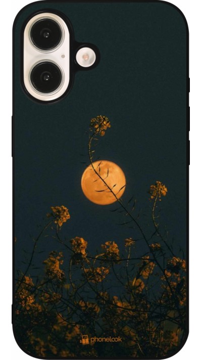 Coque iPhone 16 - Silicone rigide noir Moon Flowers