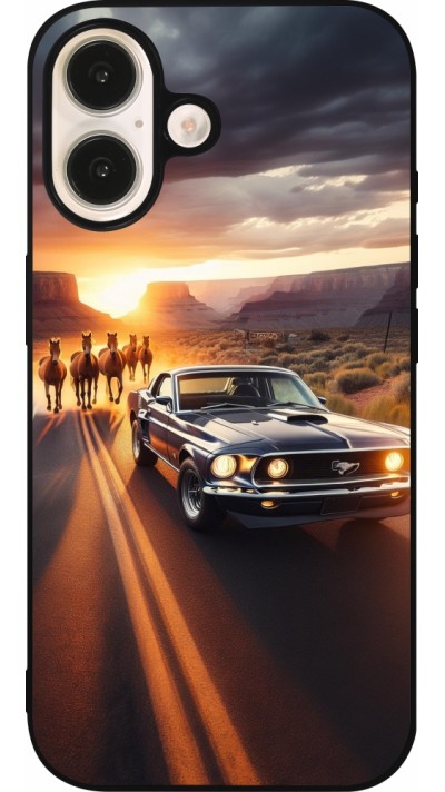 Coque iPhone 16 - Silicone rigide noir Mustang 69 Grand Canyon