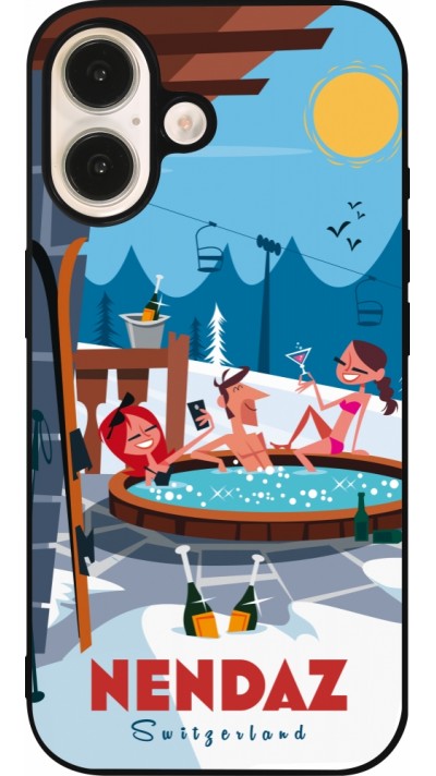 Coque iPhone 16 - Silicone rigide noir Nendaz Mountain Jacuzzi
