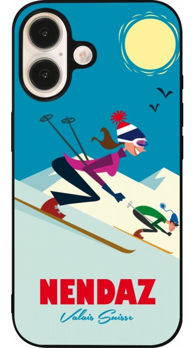 Coque iPhone 16 - Silicone rigide noir Nendaz Ski Downhill
