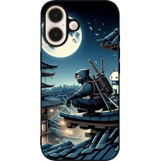 Coque iPhone 16 - Silicone rigide noir Ninja sous la lune