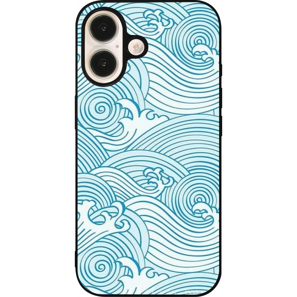 Coque iPhone 16 - Silicone rigide noir Ocean Waves
