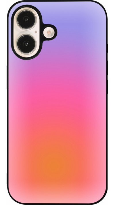 Coque iPhone 16 - Silicone rigide noir Orange Pink Blue Gradient