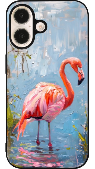 Coque iPhone 16 - Silicone rigide noir Paint Flamingo
