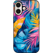 Coque iPhone 16 - Silicone rigide noir Palms Blue