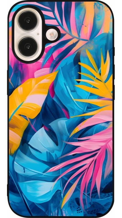 Coque iPhone 16 - Silicone rigide noir Palms Blue