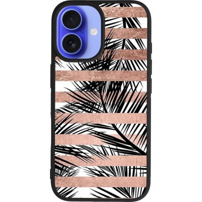 Coque iPhone 16 - Silicone rigide noir Palm trees gold stripes