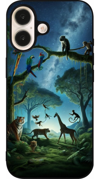 Coque iPhone 16 - Silicone rigide noir Paradis des animaux exotiques
