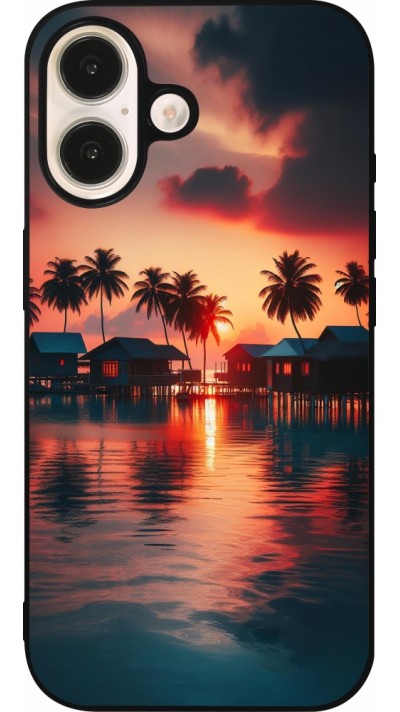 Coque iPhone 16 - Silicone rigide noir Paradis Maldives